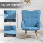 Poltrona de Sala de Estar Moderna Poltrona com Encosto Alto Apoio para os Braços Tecido de Linho e Pés de Madeira de Faia para Sala de Jantar Cozinha 71x76x101cm Azul