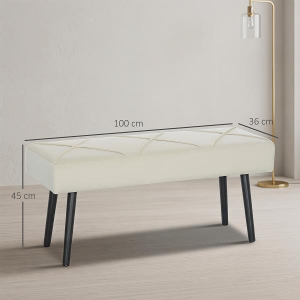 Banco de Pé de Cama Multifuncional e Moderno Banco de Dormitório com Pés de Aço e Assento Acolchoado 100x36x45 cm Creme