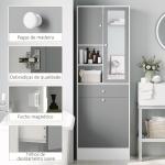 Armário de Casa de Banho com Cesto para Roupa Suja Espelho Gaveta e Prateleiras Ajustáveis 62x28,3x181 cm Branco e Cinza