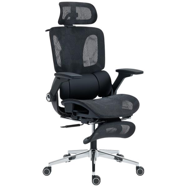 Cadeira de Escritório com Encosto Reclinável e Alto Suporte Lombar Transpirável Apoios de Braço 4D e Encosto de Cabeça Ajustável 67x74x113 - 132 cm Preto