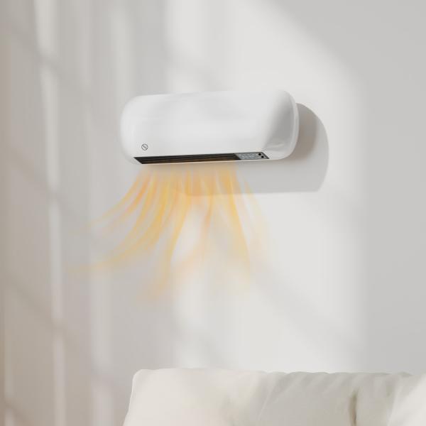 Aquecedor Elétrico de Parede 2000 W com 3 Modos, Ecrã LED, Termóstato, Temporizador e Oscilação Branco
