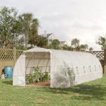 Estufa Tipo Túnel 800x300x200cm com 12 Janelas e Porta Enrolável Cobertura de PE 140g/m² e Aço para Cultivo de Plantas Verduras Branco
