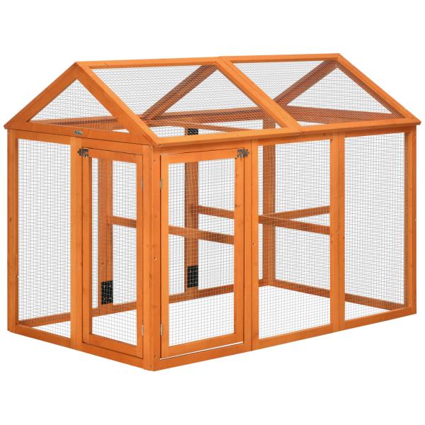 Galinheiro para Exterior 140x88,5x106 cm para 1 - 3 Galinhas com Estrutura de Madeira e 2 Portas com Fechadura Madeira