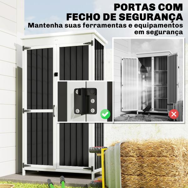 Abrigo de Jardim 94x43x166 cm Armário para Ferramentas com 2 Prateleiras Ajustáveis e 2 Portas Preto