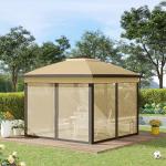 Pérgola Dobrável Exterior com Altura Ajustável Teto Duplo 4 Mosquiteiras Removíveis e Bolsa de Transporte 3,3x3,3 m Bege