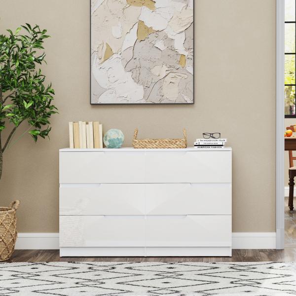Cómoda com 6 Gavetas Cómoda de Dormitório Moderna com Sistema Anti - Tombo 120x40x75 cm Branco