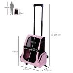 Transportadora 2 em 1 para Animais de Estimação Mochila ou Carrinho de Viagem para Cães e Gatos com 2 Rodas Alça Retrátil de Alumínio e Bolso de Armazenamento 42x25x55cm Rosa