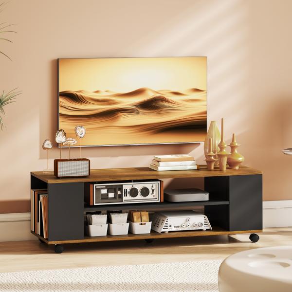 Móvel para TV com Rodas Armário para TV Flutuante com 2 Portas e 2 Prateleiras 120x40x38,5 cm Preto e Nogueira