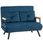 Sofá Cama Sofá Convertível em Cama de 2 Lugares Dobrável com Encosto Ajustável em 5 Níveis e 2 Almofadas 102x73x81 cm Azul