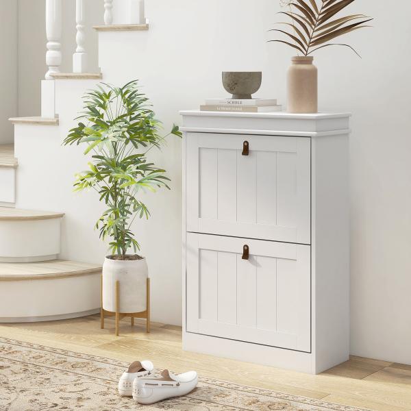 Móvel Sapateira Branco Sapateira Estreita com 2 Portas e Prateleira Ajustável para 10 Pares de Sapatos 54x24x82,5 cm Branco