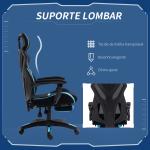 Cadeira de Gaming com Apoio para os Pés Retrátil Cadeira de Escritório Reclinável com Apoio para a Cabeça e Altura Ajustável 65x65x119 - 129cm Preto e Azul