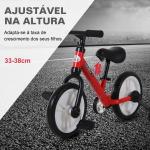 Bicicleta Balance com pedais e rodas removíveis Assento ajustável 33 - 38cm Crianças +2 Anos Carga 25kg Cor vermelha