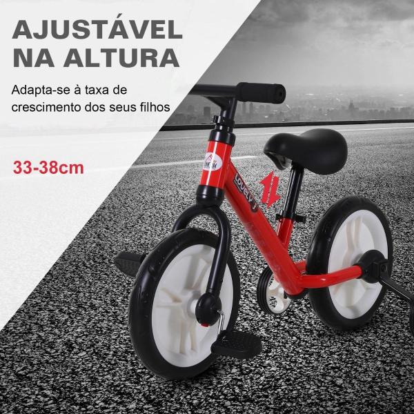 Bicicleta Balance com pedais e rodas removíveis Assento ajustável 33 - 38cm Crianças +2 Anos Carga 25kg Cor vermelha