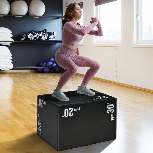 Caixa Pliometria com Fecho de Correr Caixa de Salto com 3 Diferentes Alturas Carga Máxima 120 kg 75x51x61 cm Preto