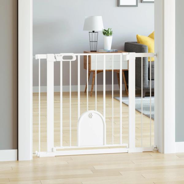 Barreira de Segurança de Cães Animais de Estimação para Escadas e Portas 75 - 103cm com 2 Extensões Fechamento Automático e Sistema de Duplo Bloqueio Aço Branco