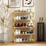 Sapateira Estreita de Bambu Dobrável de 5 Níveis para Entrada Corredor Quarto 60x29x88 cm Madeira
