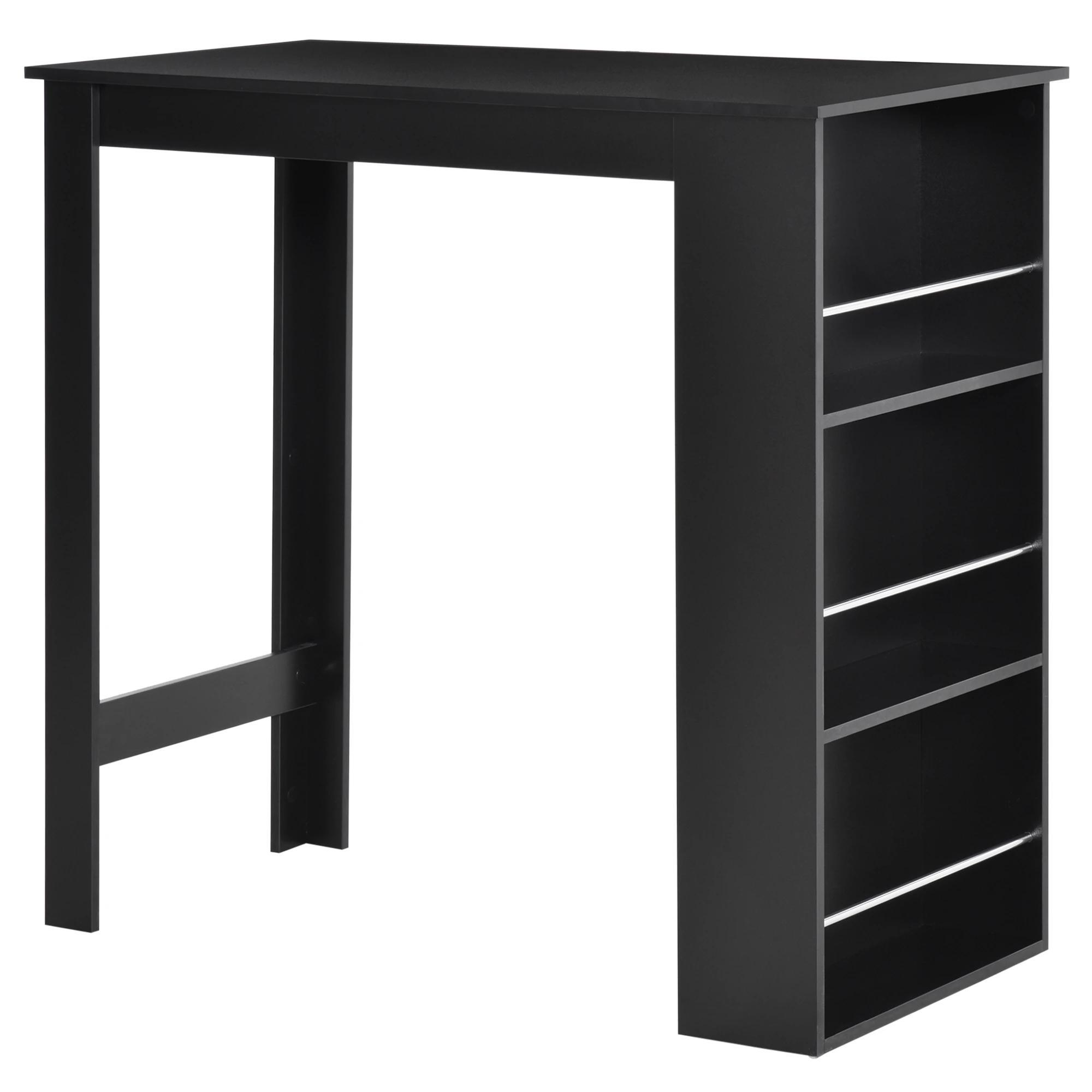 Mesa Bar de Bistrô com 3 Prateleiras com Suporte Estilo Moderno para Cozinha Sala de Estar Estrutura de Melamina 112x57x106cm Preto
