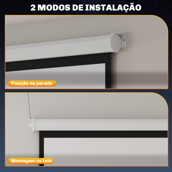Tela de Projeção de 84 Polegadas Tela de Projetor Manual Formato 4:3 4K Montagem na Parede ou Teto 181x8x138 cm Branco