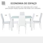 Conjunto de Refeição com Mesa Retangular de Vidro Temperado e 4 Cadeiras Estofadas em PU com Pés de Metal Branco