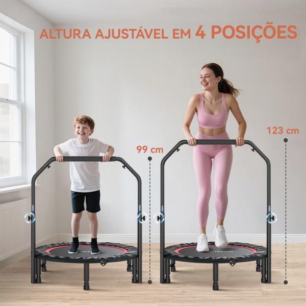 Trampolim de Fitness Ø102 cm Dobrável com Guiador Ajustável de 4 Níveis e Bandas para Treino de Pernas e Corpo Vermelho