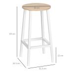 Conjunto de 2 Bancos Altos de Cozinha Bancos de Bar com Pés de Aço e Apoio para os Pés 32,5x32,5x65cm Madeira e Branco