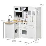Cozinha Infantil de Madeira para Crianças de 3 - 6 Anos com Sons 14 Acessórios Cozinha Infantil com Telefone Lavatório Microondas e Grifo 82x65x87cm Branco