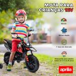 Mota Elétrica Infantil Aprilia 12V Rodas de Apoio Farol Música USB Amortecedor Vermelho 106,5x56x80 cm
