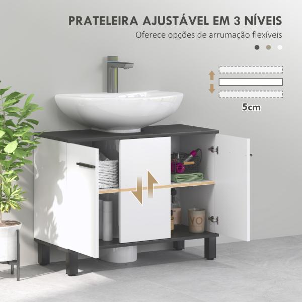 Móvel para Lavatório Pousar Móvel Casa de Banho com 2 Portas e Prateleira Ajustável para Lavatório com ou sem Pedestral 80x34x60 cm Branco Brilhante