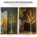 Árvore de Bétula 150cm de Altura com 210 Luzes LED em Branco Quente Ramos Flexíveis e Base para Decoração de Festas Aniversários Casamentos 20x20x150cm Branco