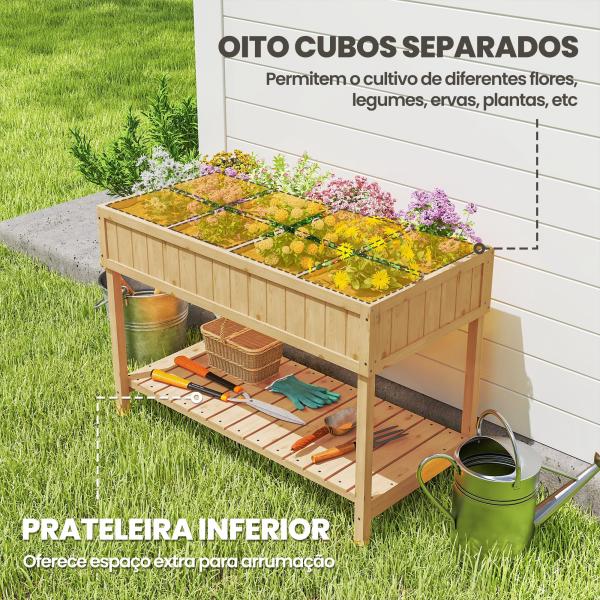 Horta Floreira de Madeira Mesa de Cultivo com Prateleira Inferior Floreira Elevada para Cultivo 110x46x76 cm Madeira