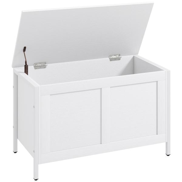 Baú de Armazenamento 95L Baú de Arrumação com Tampa Banco de Armazenamento com Dobradiça de Segurança 80x40x50 cm Branco