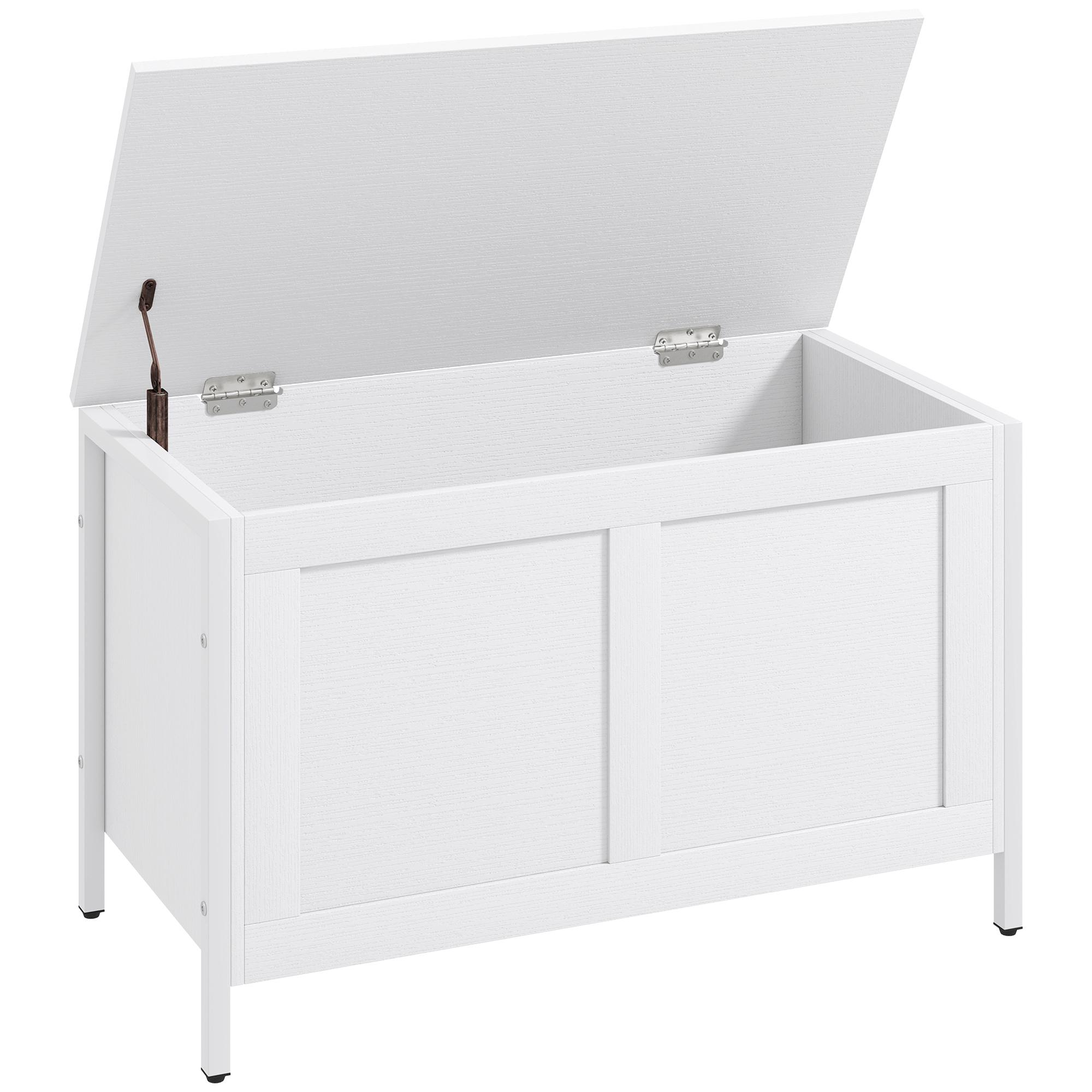Baú de Armazenamento 95L Baú de Arrumação com Tampa Banco de Armazenamento com Dobradiça de Segurança 80x40x50 cm Branco