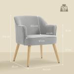 Poltrona Estilo Nórdico Estofada em Linho com Pés de Madeira para Dormitório Escritório Estúdio 64,5x65x79,5 cm Cinzento
