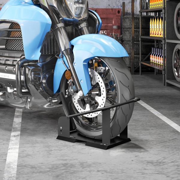 Cavalete de Moto Carga 816,5 kg Suporte para Roda Dianteira de Motocicleta com Altura Ajustável em 3 Níveis para Rodas Ø38,1 - 53,34 cm Preto