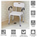 Cadeira para Duche Antiderrapante com Altura Ajustável em 6 Níveis Apoio para os Braços e Encosto 51,5x51,5x71 - 84 cm Branco