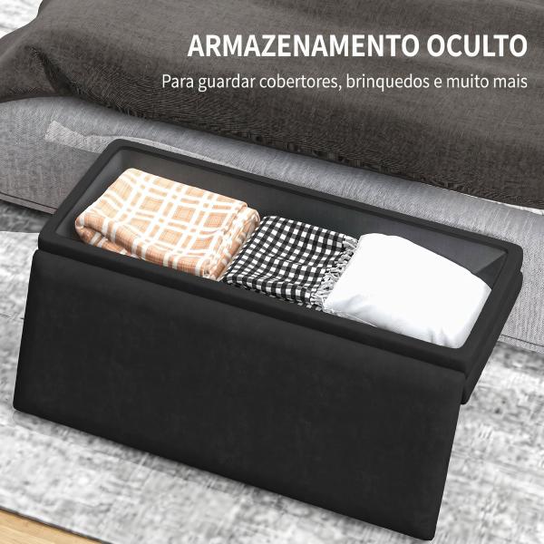 Baú de Arrumação para Quarto 39 L em Veludo com Pés de Aço 100x37,5x42 cm Preto
