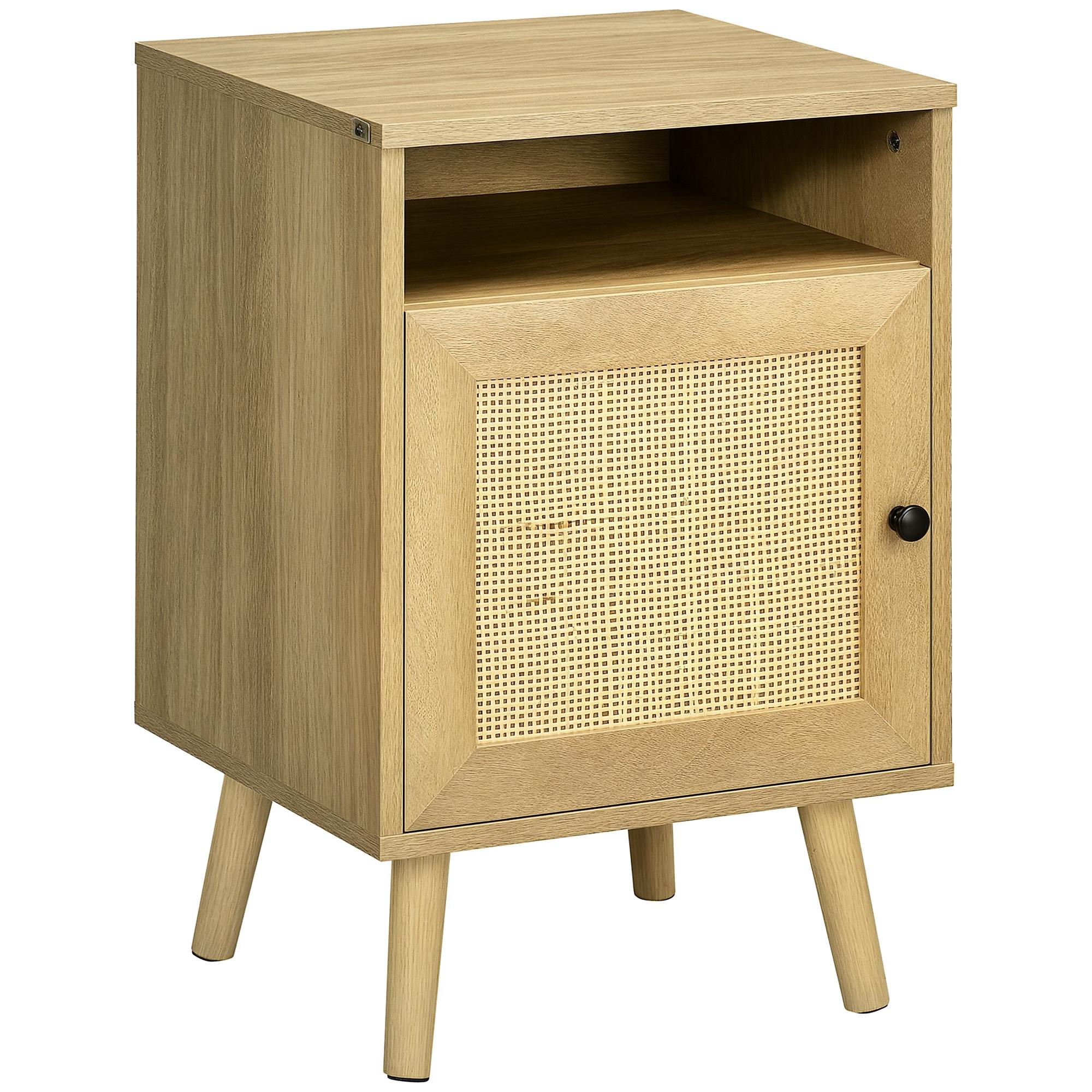 Mesa de Cabeceira com Porta de Vime e Compartimento Aberto Mesa Auxiliar para Dormitório Sala de Estar 39x35x60cm Madeira