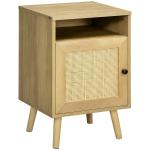 Mesa de Cabeceira com Porta de Vime e Compartimento Aberto Mesa Auxiliar para Dormitório Sala de Estar 39x35x60cm Madeira