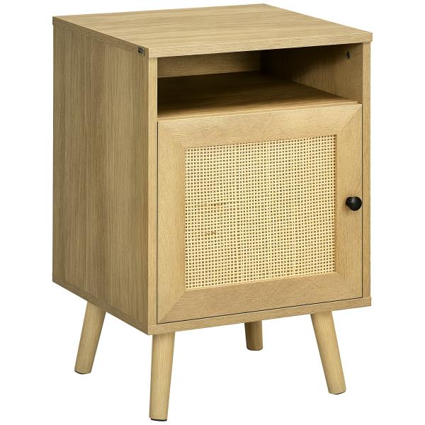 Mesa de Cabeceira com Porta de Vime e Compartimento Aberto Mesa Auxiliar para Dormitório Sala de Estar 39x35x60cm Madeira