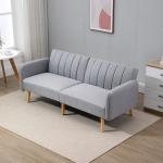 Sofá Cama de 2 Lugares com Encosto Ajustável em 3 Posições Apoio para os Braços Desmontável e Pés de Madeira Sofá Duplo Moderno para Sala de Estar Escritório 173x75x73cm Cinza
