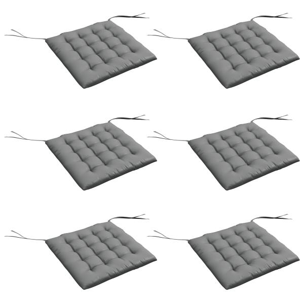 Conjunto de 6 Almofadas para Cadeiras de Jantar 40x40 cm 6 Unidades Almofadas para Cadeiras de Jardim Acolchoadas com Fitas Cinzento