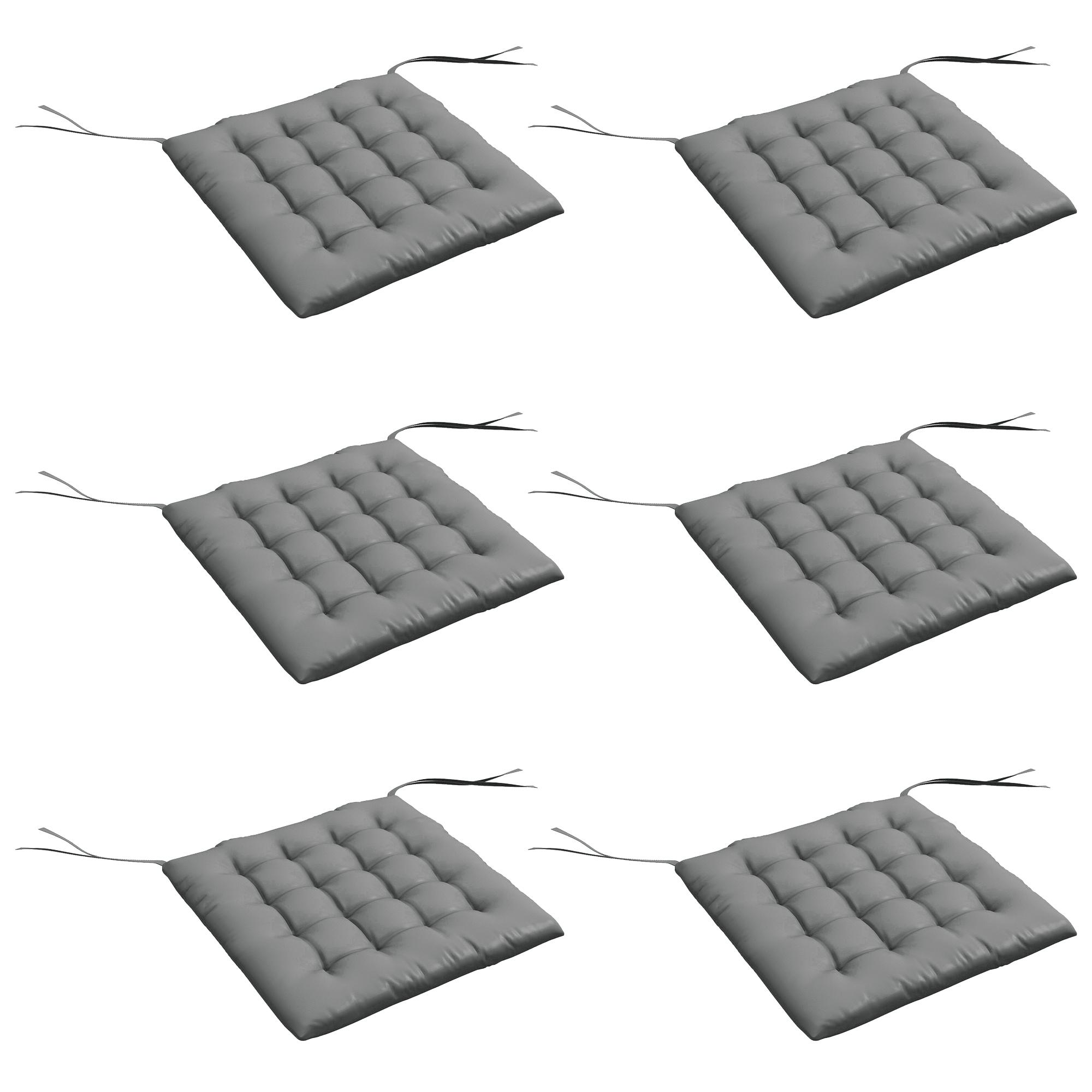 Conjunto de 6 Almofadas para Cadeiras de Jantar 40x40 cm 6 Unidades Almofadas para Cadeiras de Jardim Acolchoadas com Fitas Cinzento