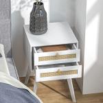 Mesa de Cabeceira Branca Estilo Boho com 2 Gavetas e Decoração de Vime para Quarto Sala de Estar 40x40x60 cm