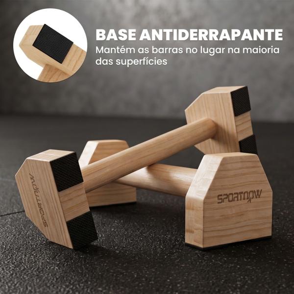 Barras Paralelas de Madeira para Calistenia Barras Paralelas com Tapete Antideslizante para Ginásio Casa 30x13x10 cm Natural