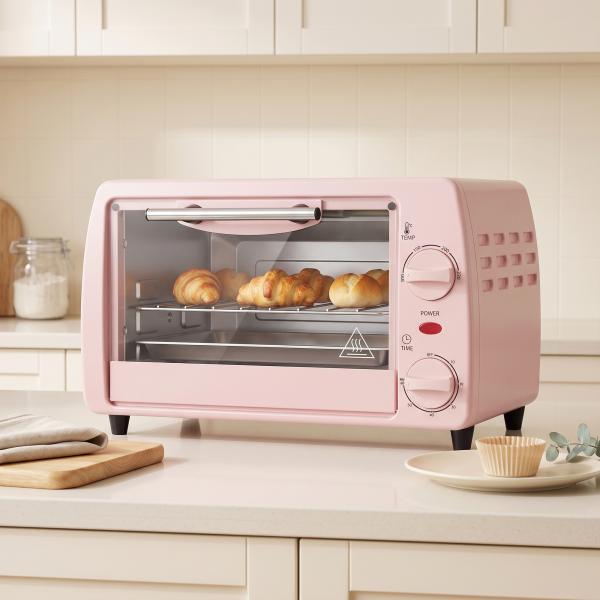 Forno Elétrico de Bancada 10 L 750 W com Temperatura até 230 °C e Temporizador 36,5x26x22 cm Rosa