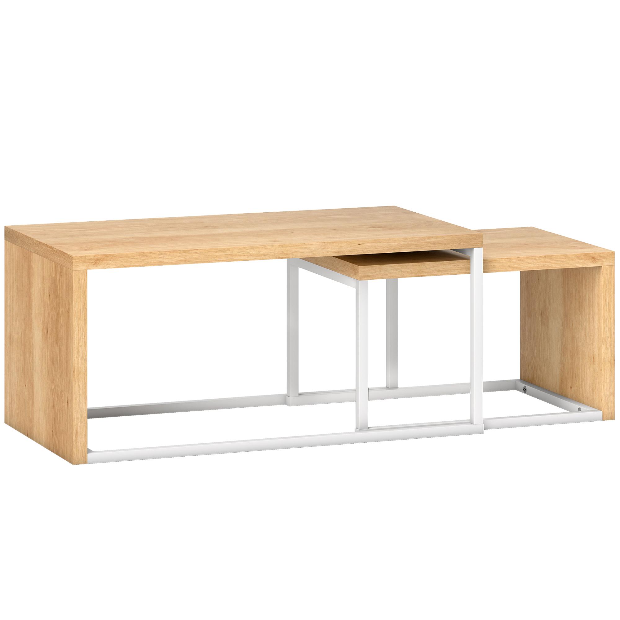 Conjunto de 2 Mesas de Centro com Pés de Metal Estilo Industrial 90x48x42 cm e 59x42x36 cm Branco e Madeira
