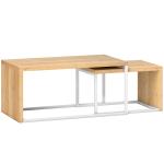 Conjunto de 2 Mesas de Centro com Pés de Metal Estilo Industrial 90x48x42 cm e 59x42x36 cm Branco e Madeira
