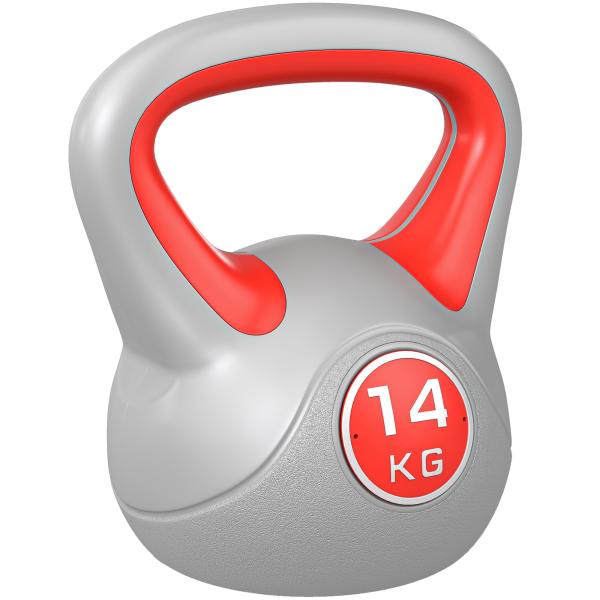 Kettlebell 14 kg Peso Russo com Revestimento de PU e Enchimento de Areia para Treinamento 26x18x32 cm Vermelho e Cinza