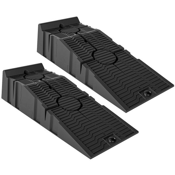 Conjunto de 2 Rampas para Carro em Plástico Portáteis Carga até 2,5 Toneladas 91x30x21 cm, Preto