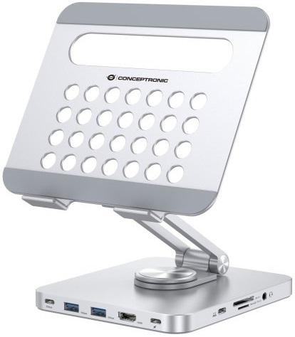 Docking Station USB - C 8 - EM - 1 c/ Suporte Dobrável p/ Tablet (Prateado) - CONCEPTRONIC